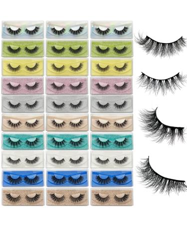 Fluffy Lashes 18mm False Eyelashes 30 Pairs 10 Styles Mixed Natural 9D Faux Mink Lashes Bulk Soft Reusable Fake Eyelashes Wholesale Lash with Glitter Portable Boxes 30PACK|Fluffy Styles|D Curl