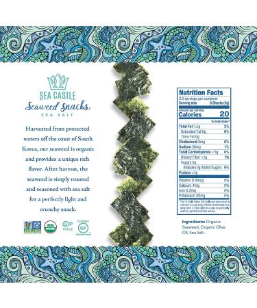 Sea Castle Organic Roasted Seaweed Snack .35 Oz (6 Pack) - Gluten Free, Keto Friendly, Non GMO, Kosher - Buy Online on GoSupps.com