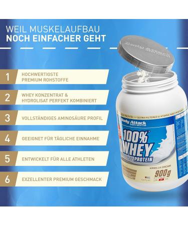 Body Attack 100% Whey Protein Vanilla 2x900g - Extra Creamy Hydrolysate & BCAA - Supports Muscle Building & Diets for Athletes - Made in Germany - Buy Online on GoSupps.com