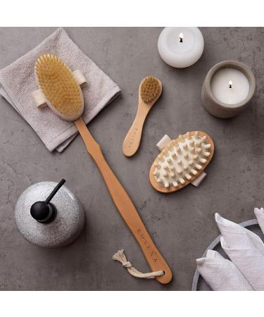 Natural Bristle Dry Brushing Body Spa Set with Face Cleansing Brush - Lymphatic Drainage & Cellulite Massager for Radiant Skin - Buy Online on GoSupps.com