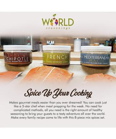 World Seasonings Variety 8 Pack - Greek, Italian, French Fry, Mexican, Chipotle, Curry, Mediterranean, BBQ Dry Rub - Buy Online on GoSupps.com