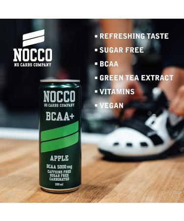 Nocco BCAA Energy Drink - Sugar-Free Vegan Energy - Caffeinated Amino Acid Drink - Apple Flavor - 24 x 330ml - Buy Online on GoSupps.com