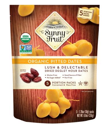 ORGANIC Pitted Dried Dates - Sunny Fruit - (5) 1.76oz Portion Packs per Bag | Purely Dates - NO Added Sugars, Sulfurs or Preservatives | NON-GMO, VEGAN, HALAL & KOSHER 1.76 Ounce (Pack of 5)