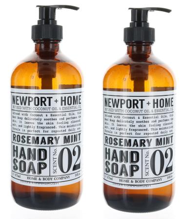2 Bottles  Newport + Home Hand Soap  Rosemary Mint 16 oz  Infused w/Coconut Oil & Essential Oil by Home and Body Co