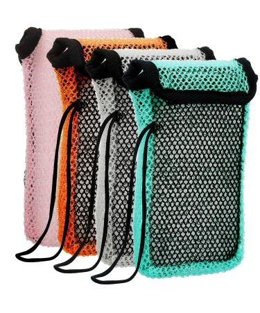 4 Pcs Bar Soap Pouch Soap Savers Exfoliating Net Soap Coarse Mesh Soap Bag Loofah Body Scrubber Hanging Rope Bags Exfoliator for Bath Shower for a Deeper Scrub and Lather