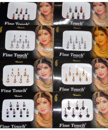 8 Pack - 56 Silver Golden Black Multicolored Face Jewels crystal