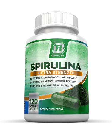 BRI Spirulina 2000mg Maximum Strength Premium Quality Spirulina Superfood Powder, Packed w Antioxidants, Protein and Vitamins in Easy to Swallow Vegetable Cellulose Capsules (120 Count) 120 Count (Pack of 1)