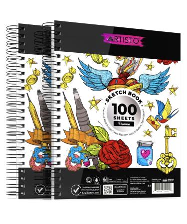 Artisto 9x12" Premium Sketch Book Set, Spiral Bound, Pack of 2, 200 Sheets (100g/m2), Acid-Free Drawing Paper, Ideal for Kids, Teens & Adults.