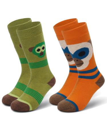 Visionreast 2 pairs of ski socks Merino Woll socks Knee socks Thermosocks Winter socks Breathable Skistr pfe snowboard socks for young girls 23-29 2 couple - monkey design