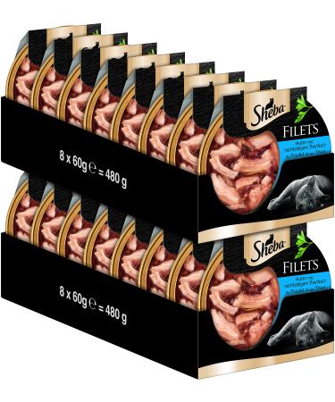 Sheba Fillets - Finest wet cat food in a bowl - Chicken with sustainable tuna - 16 x 60g Chicken with tuna (MSC)