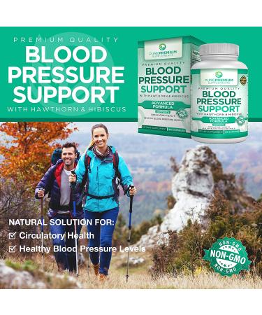 PurePremium Blood Pressure Support Supplement - Hawthorn, Hibiscus & Garlic - Cardiovascular & Circulatory Health - 90 Capsules - Buy Online on GoSupps.com