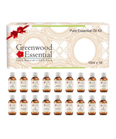 Greenwood essential oil kit 100% natural therapeutic degree 10ml (0.33 OZ) per piece - pack with 18 10 ml (0.33 OZ) per piece (pack with 18)