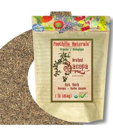 Foothills Naturals Bacopa Monnieri Brahmi Organic - 454g / 1 Pound Cut Herb Memory Support 400+ Servings