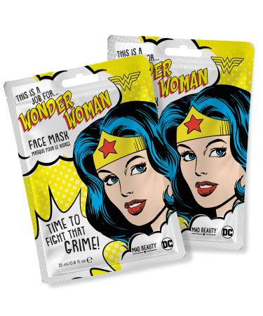 MAD Beauty DC Wonder Woman Face Masks Set (Pack of 2) Watermelon Infused Sheet Masks Packed with Vitamins to Rejuvenate Tired Skin Hydrating Soothing Nourishing