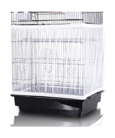 Tamu style Bird Cage Seed Catcher, Large, Stretchy Form Fitting Mesh Skirt Cover for Parrot Enclosures, Light and Breathable Fabric, Prevent Scatter and Mess, Reusable White