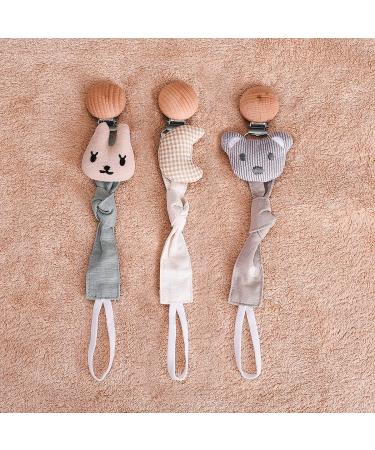 Paperkiddo 3PC Pacifier Chain Set - Nickel-Free Clips 22cm Bauhmwoll Musselin Triangular Bib Sucker for Boys & Girls (Bear Rabbit Moon) - Buy Online on GoSupps.com