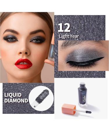 Oulac Liquid Glitter Eyeshadow Black Silver Eyeshaow Shimmer Eyeshadow & Eyeliner with Fine Sparkle Blendable Sparkly Smokey Eye Make-up Crease Resistant Non-Greasy Vegan 5.4g Light Year (12) - Buy Online on GoSupps.com