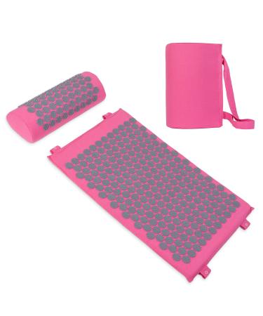 Belmalia acupressure mat with pillow | Acupressure set with neck pillow for relaxation | Massage mat with carrying handles | Pink Grey