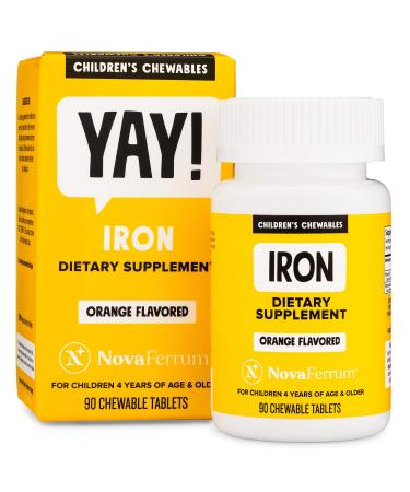 NovaFerrum Yay | Chewable Iron Supplement for Kids | 18mg of Iron Per Tablet | Supplement for Iron Deficiency in Children | Vegan Verified | Gluten Free | Sugar Free | Orange Flavored | 90 Counts