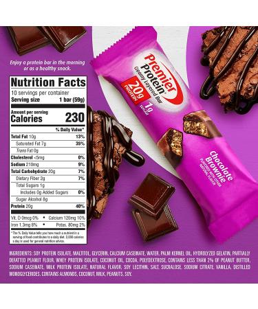 Premier Protein 20g Protein bar - Chocolate Brownie - 10 Count - Buy Online on GoSupps.com