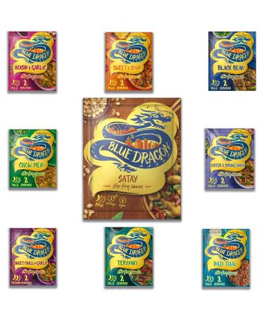 Blue Dragon Sauce Pouch Pick N Mix - Choose From 8+ Flavours | Satay Stir-Fry Oyster & Spring Chow Mein Pad Thai Teriyaki Sweet Chilli Sweet & Sour Black Bean - Pack of 6 X 124