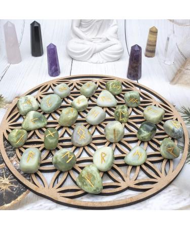 Crocon Serpentine Rune Stone Set - 25 Pcs for Chakra Balancing, Reiki Healing, Aura Cleansing - 15-20mm - Buy Online on GoSupps.com