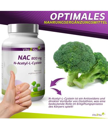 Vita2You NAC 800mg - 200 Capsules | N-Acetyl L-Cysteine Supplement - Premium Quality No Additives - High Dosage Amino Acid for Immune Support - Buy Online on GoSupps.com