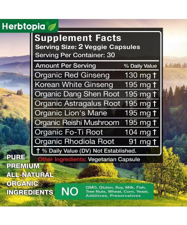 Herbtopia Forever Young Longevity Supplement - Immunity Support & Anti Gray Hair with Ginseng, Astragalus, Lions Mane, Reishi Mushroom, Codonopsis | Organic - Buy Online on GoSupps.com