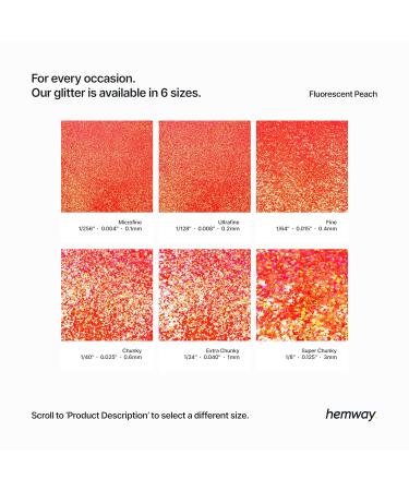 Hemway Premium Ultra Sparkle Glitter - Fluorescent Peach Super Chunky (100g) for Arts Crafts Nails Cosmetics & Festivals - Multi-Purpose Metallic Flake - Buy Online on GoSupps.com