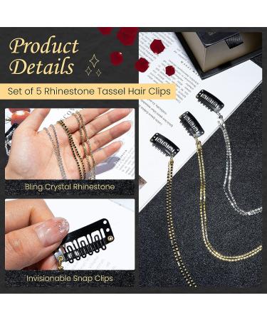ORYOUGO 5 Piece Rhinestone Hair Chains - Punk Tassel Hair Clips with Bling Crystal Hair Extension - 20in Silver Headwear for Women Girls - Buy Online on GoSupps.com