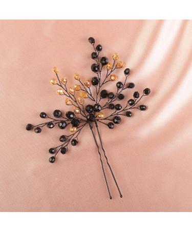 Deniferymakeup Black Crystal Hair Pins Black Hair Piece Handmade Hair Jewelry for Wedding Brides Bridesmaid Women and Girls - Buy Online on GoSupps.com