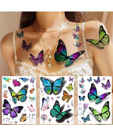 EGMBGM 6 Large Colorful Butterfly Temporary Tattoos - Realistic 3D Decals for Women, Girls, and Adults - Buy Online on GoSupps.com