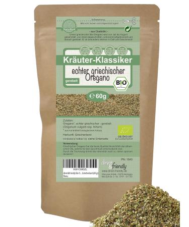real Greek organic oregano | Origanum vulgare ssp. hirtum | direct&friendly | also as tea | dried shredded (60 gr)