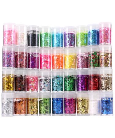 Chunky and Fine Glitter Mix, Estanoite 36 Colors Chunky Sequins & Fine Glitter Powder Mix, Iridescent Glitter Flakes, Cosmetic Makeup Glitter for Face Body Eye Nail Art, Loose Glitter for Resin Epoxy