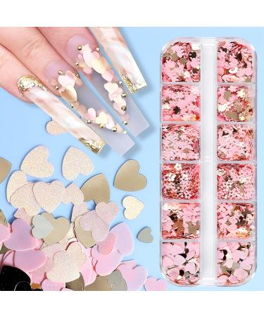 FUYIOCN Golden Pink Nail Art Sequins Charms - Butterfly/Heart/Flowers Glitter for Nails - Buy Online on GoSupps.com