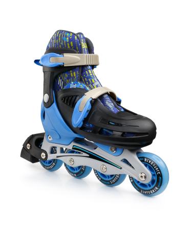New Bounce Adjustable Inline Skates for Kids - 4 Wheel Blades Roller Skates for Boys, Girls, Teens, and Young Adults Outdoor Rollerskates for Beginners & Advanced | Blue Small