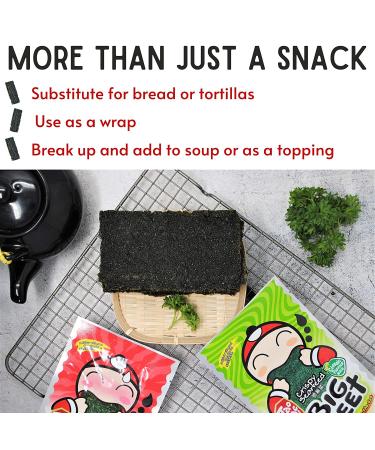 Tao Kae Noi Big Crispy Seaweed Snack Sheets | Japanese Sauce Flavor | Healthy Nori Snacks | 12 Individually Wrapped Sheets | 3.2g Each - Buy Online on GoSupps.com