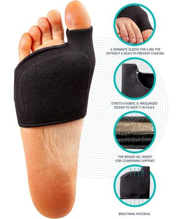 Brison Metatarsal Pads for Pain Relief - Gel Ball of Foot Cushion Sleeves for Men & Women - 2 Pairs Large (Men 10-12 Women 11.5-13.5) - Soft Fabric Support Socks - Black - Buy Online on GoSupps.com
