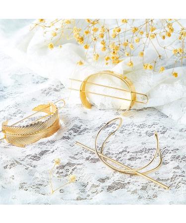 3-Piece Hair Bun Clip Set with Feather, X-Shaped, and Round Top Hair Cuff Buns (Gold) - Buy Online on GoSupps.com