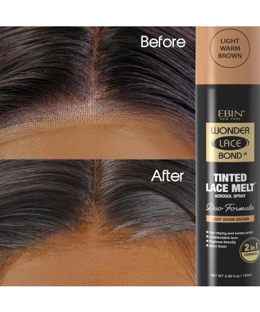 EBIN NEW YORK Wonder Lace Bond Tinted Lace Melt Aerosol Spray - Dark Brown 3.38oz/ 100ml - Quick Dry No Transfer Formula Humid Resistant Infused with Keratin for Protect Skin Paraben Free 3.38 Fl Oz (Pack of 1) DARK BROWN - Buy Online on GoSupps.com