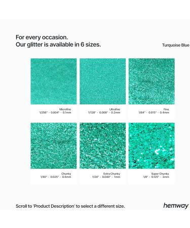 Hemway Eco-Friendly Biodegradable Glitter 100g - Safe Vegan Sparkle for Face Eyes Body Hair Nails & Festivals - Turquoise Craft Glitter - Buy Online on GoSupps.com