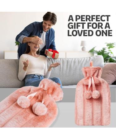 Hot Water Bottle with Faux Fur Cover - Large 2L Capacity Pink Prosecco | Premium Cozy Comfort - International Shipping Available - Buy Online on GoSupps.com