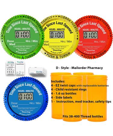 TimerCap Smart Pill Bottle Cap - Built-in Stopwatch Medication Reminder Case (4-Pack) - Buy Online on GoSupps.com