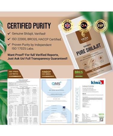 Veda Wellness Pure Shilajit 120 Tablets - High Strength 60% Fulvic Acid, Lab Tested, 84+ Minerals, Vegan Friendly - Made in UK - Buy Online on GoSupps.com