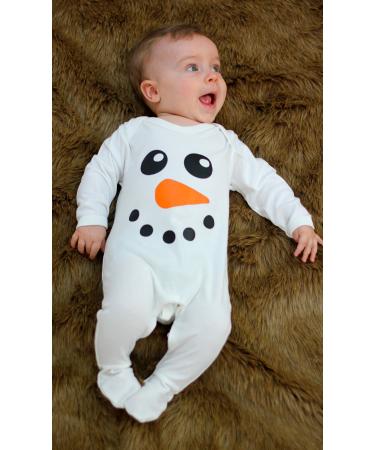 Baby Moo's Cute Baby's First Christmas Outfit | Snowman Baby 1st Xmas Sleepsuit for Festive Boys & Girls | UK Made UK 0-3 Months Sleepsuit