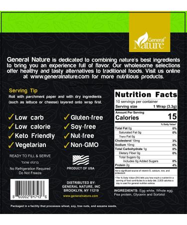 Wonder Wraps - Low Carb Keto Tortillas | Non-GMO, Kosher, Low Calorie Burrito Wraps | Ideal for Weight Loss | Gluten Free, Soy Free, Nut Free | Vegetarian | 10 Thin Wraps | 1.16 Ounce - Buy Online on GoSupps.com