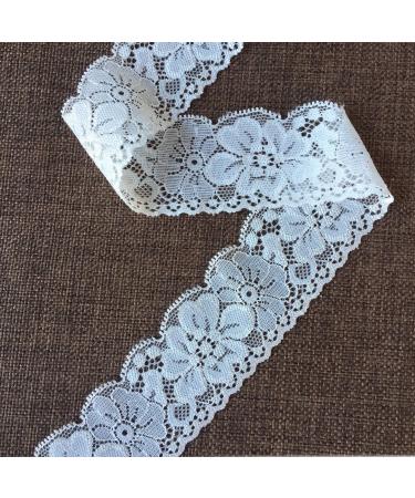 Lace Realm 1.5 Inch Wide White Stretch Floral Pattern Lace Ribbon Trim for Sewing Gift Package Wrapping Floral Designing & Crafts-5 Yards (3603 White)