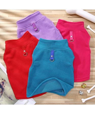 Dog Fleece Vest 4-Piece Set | Cozy Winter Jacket for Small Dogs | Pet Sweater Vest with Leash Ring | Purple Blue Rose Red - Buy Online on GoSupps.com
