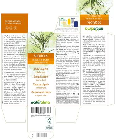 Giant Sequoia (Sequoia gigantea or Sequoiadendron giganteum) Gemmo-derived alcohol-free from fresh buds Naturalma - Liquid extract drops 120 ml - Dietary supplement - Vegan - Vegan - Buy Online on GoSupps.com