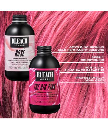 Bleach London Rose & Big Pink Semi-Permanent Hair Colour Creams - Pastel Pink Vegan Dye 150ml - Buy Online on GoSupps.com